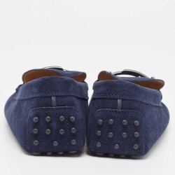 Pre Owned Tod's Navy Blue Suede Double T Buckle Loafers Size 44