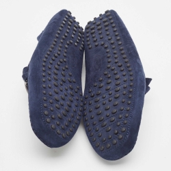 Pre Owned Tod's Navy Blue Suede Double T Buckle Loafers Size 44