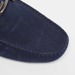 Pre Owned Tod's Navy Blue Suede Double T Buckle Loafers Size 44