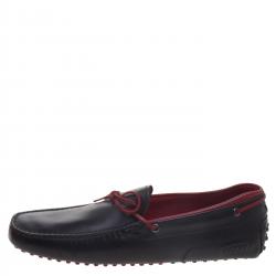 Pre Owned Tod's For Ferrari Black and Red Leather Bow Loafers Size 44.5