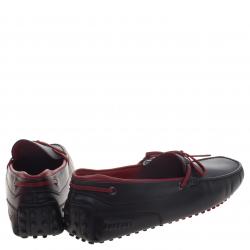 Pre Owned Tod's For Ferrari Black and Red Leather Bow Loafers Size 44.5
