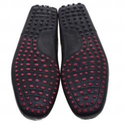 Pre Owned Tod's For Ferrari Black and Red Leather Bow Loafers Size 44.5