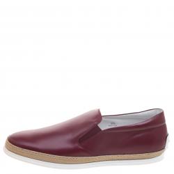 Tod's Burgundy Leather Espadrille Slip-On Sneakers Size 44