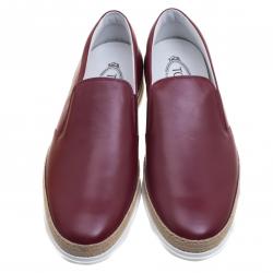 Tod's Burgundy Leather Espadrille Slip-On Sneakers Size 44