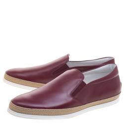 Tod's Burgundy Leather Espadrille Slip-On Sneakers Size 44