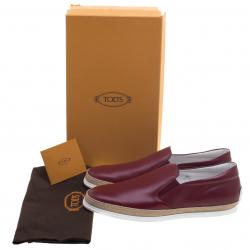 Tod's Burgundy Leather Espadrille Slip-On Sneakers Size 44