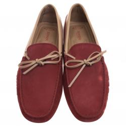 Pre Owned Tod's For Ferrari Red And Beige Leather Bow Loafers Size 42