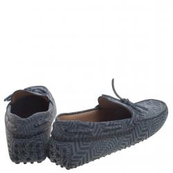 Pre Owned حذاء لوفرز تودز جلد رصاصي مزين بطباعة وفيونكة مقاس 44