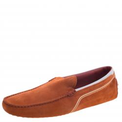 Pre Owned Tod's For Ferrari Orange and White Suede Loafers Size 44