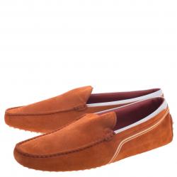 Pre Owned Tod's For Ferrari Orange and White Suede Loafers Size 44