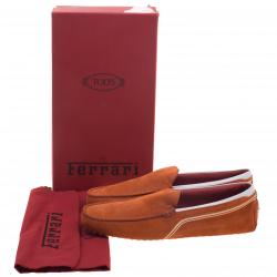 Pre Owned Tod's For Ferrari Orange and White Suede Loafers Size 44