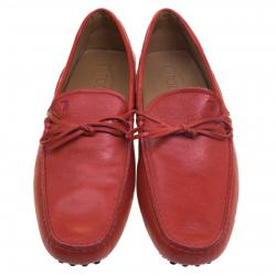 Pre Owned Tod's Red Leather Bow Loafers Size 44