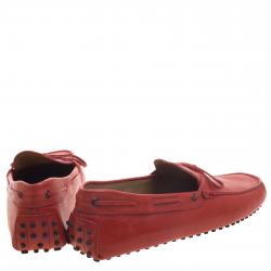 Pre Owned Tod's Red Leather Bow Loafers Size 44