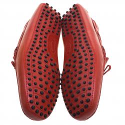 Pre Owned Tod's Red Leather Bow Loafers Size 44
