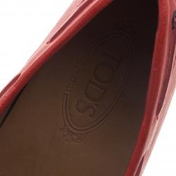 Pre Owned Tod's Red Leather Bow Loafers Size 44