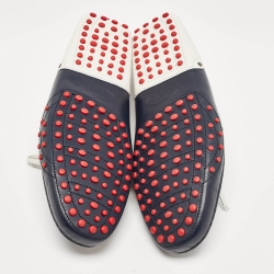 Tod's For Ferrari Navy Blue/White Perforated Leather Bow Loafers Size 42