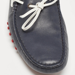Tod's For Ferrari Navy Blue/White Perforated Leather Bow Loafers Size 42