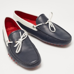 Tod's For Ferrari Navy Blue/White Perforated Leather Bow Loafers Size 42