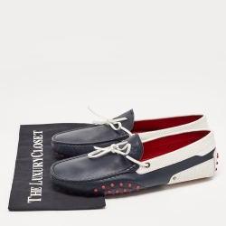 Tod's For Ferrari Navy Blue/White Perforated Leather Bow Loafers Size 42