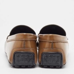 Pre Owned Tod's Brown Leather LT Logo Loafers Size 44