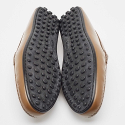 Pre Owned Tod's Brown Leather LT Logo Loafers Size 44