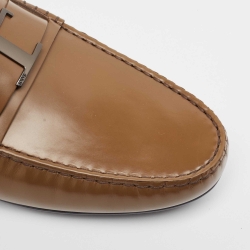 Pre Owned Tod's Brown Leather LT Logo Loafers Size 44