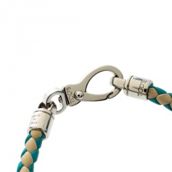 Pre Owned Tod's Cream / Blue  Woven Leather Silver Tone Bracelet 18cm