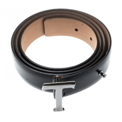 Pre Owned Tod's Black Leather T Buckle Belt 95CM