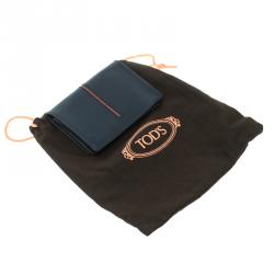 Tod's Navy Blue Leather Striped Card Case