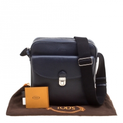 Pre Owned Tod's Navy Blue Leather Reporter Messenger Bag