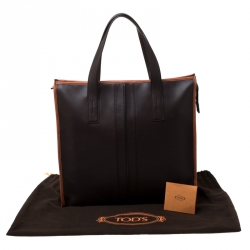 Tod's Dark Brown/Tan Leather Script Tote