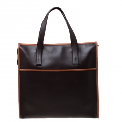 Tod's Dark Brown/Tan Leather Script Tote
