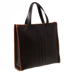 Tod's Dark Brown/Tan Leather Script Tote