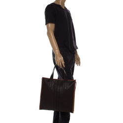 Tod's Dark Brown/Tan Leather Script Tote