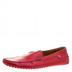 Pre Owned Tod's For Ferrari Red Leather Loafers Size 44.5