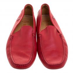 Pre Owned Tod's For Ferrari Red Leather Loafers Size 44.5
