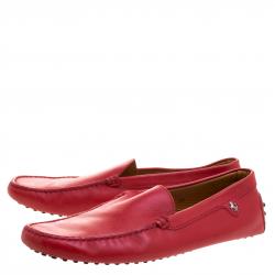 Pre Owned Tod's For Ferrari Red Leather Loafers Size 44.5