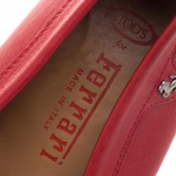 Pre Owned Tod's For Ferrari Red Leather Loafers Size 44.5