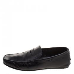 Pre Owned Tod's Black Leather Driving Penny Loafers Size 41