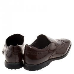 Pre Owned Tod's Brown Patent Brogue Leather Slip Ons Size 43