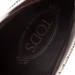 Pre Owned Tod's Brown Patent Brogue Leather Slip Ons Size 43