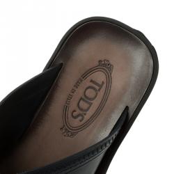 Tod's Navy Blue Leather Crossed Strap Slider Sandals Size 41.5
