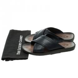 Tod's Navy Blue Leather Crossed Strap Slider Sandals Size 41.5