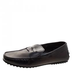 Pre Owned Tod's Black Leather Driving Penny Loafers Size 41.5