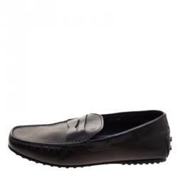 Pre Owned Tod's Black Leather Driving Penny Loafers Size 41.5