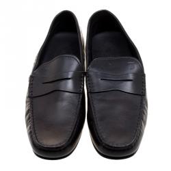 Pre Owned Tod's Black Leather Driving Penny Loafers Size 41.5