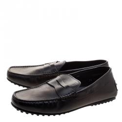 Pre Owned Tod's Black Leather Driving Penny Loafers Size 41.5