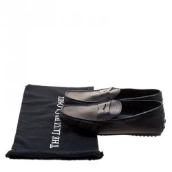 Pre Owned Tod's Black Leather Driving Penny Loafers Size 41.5