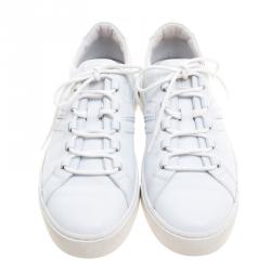 مملوكة مسبقًا Tod's White Leather Embroidery Stitch Panel Lace Up Sneakers Size 39.5