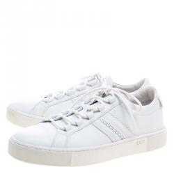 مملوكة مسبقًا Tod's White Leather Embroidery Stitch Panel Lace Up Sneakers Size 39.5